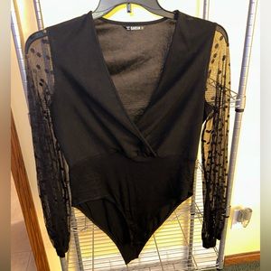 Black Deep V-Neck Bodysuit